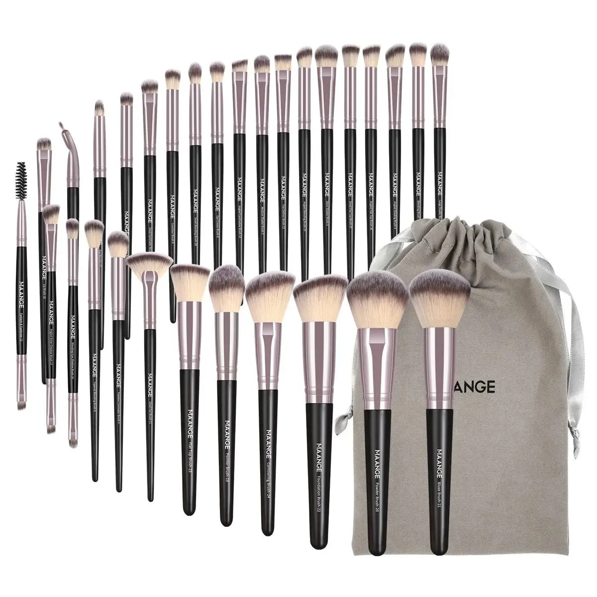 🌸 30pcs Professional Makeup Brush Set with Bag - Flawless Foundation, Concealers, Eye Shadows.