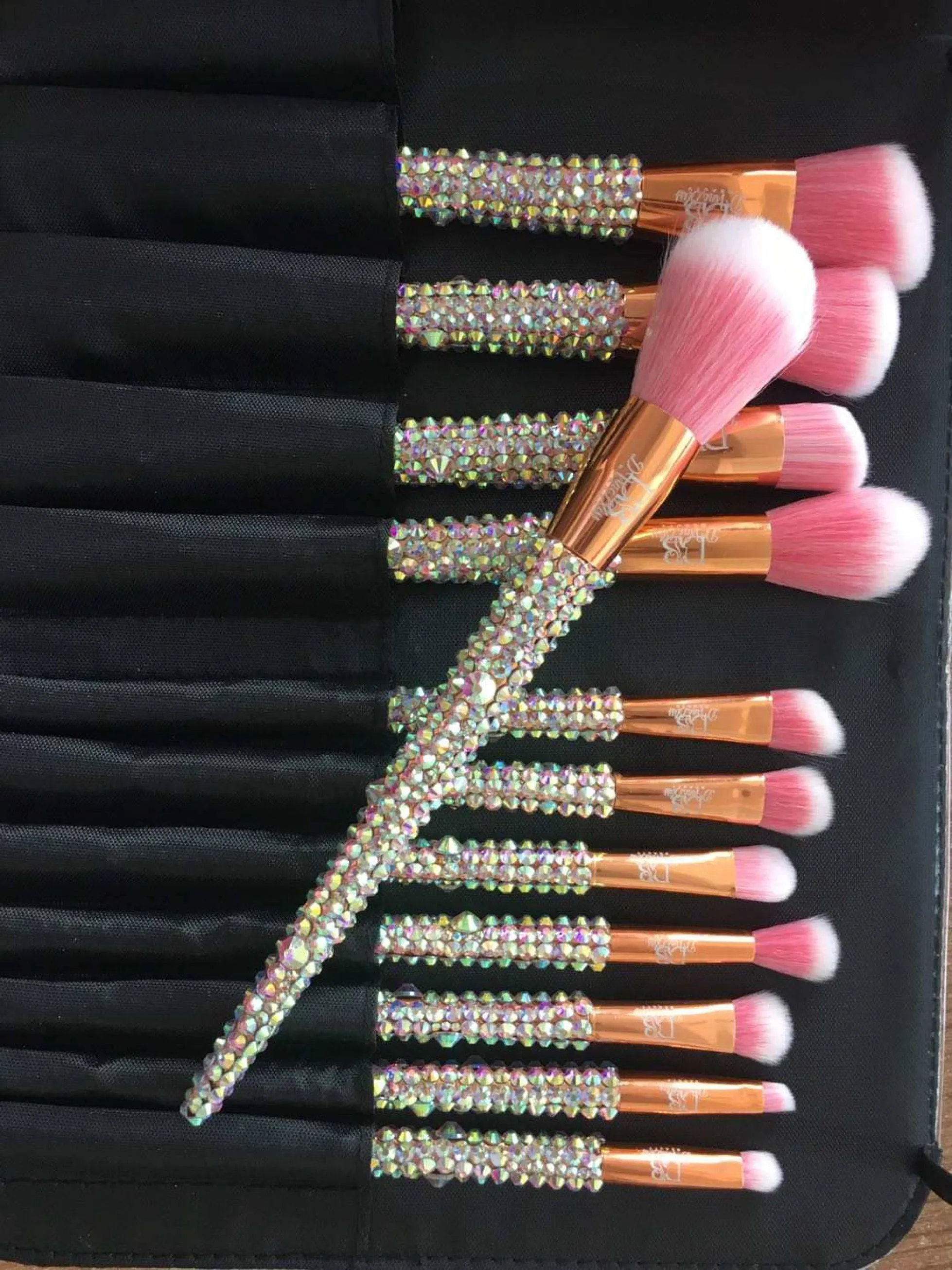 12 pc Bedazzled Bling Makeup Brush Set Silver