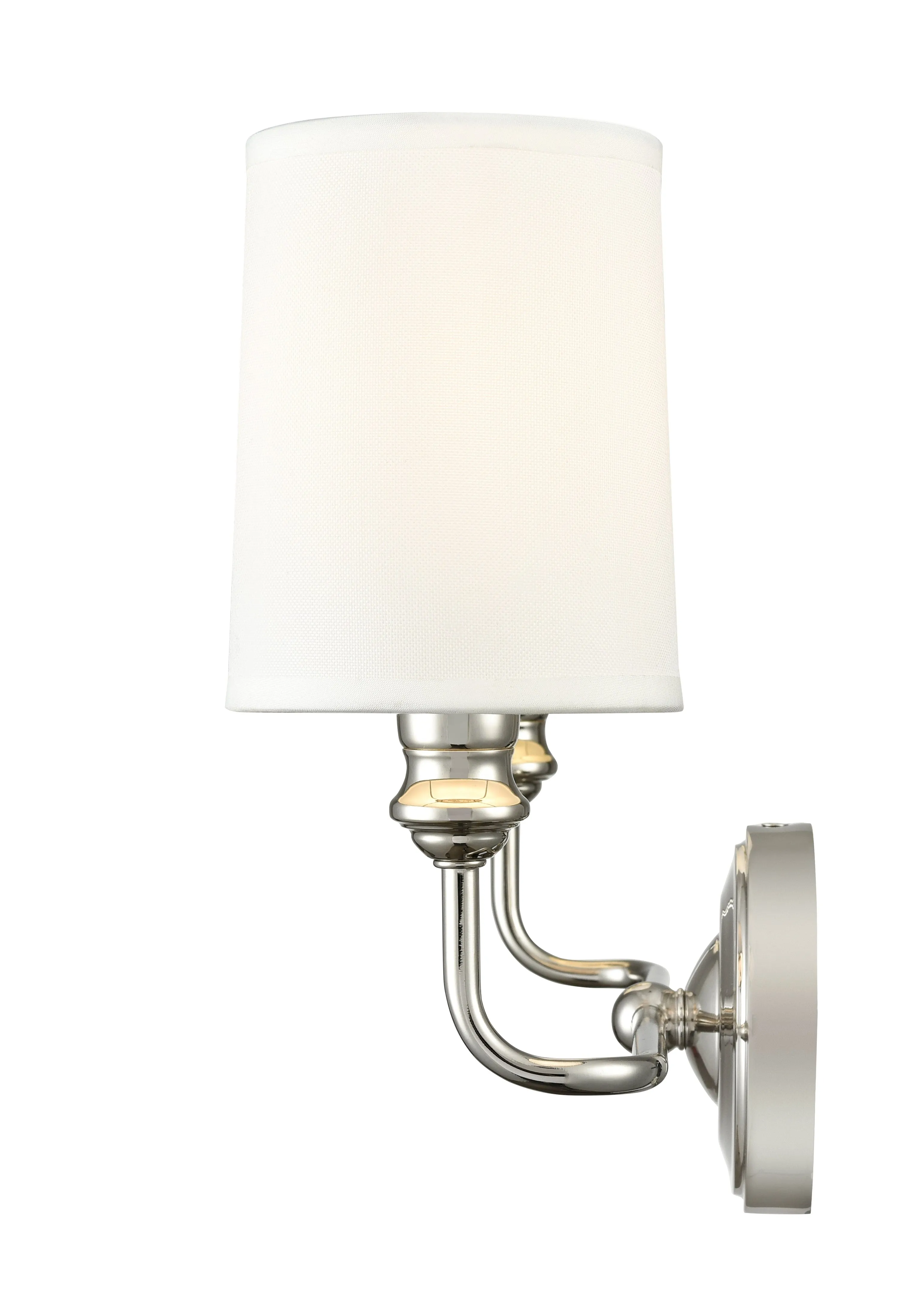 2 Lamps Leena Vanity Light - Polished Nickel - White Fabric Shade - 15.25in. Wide