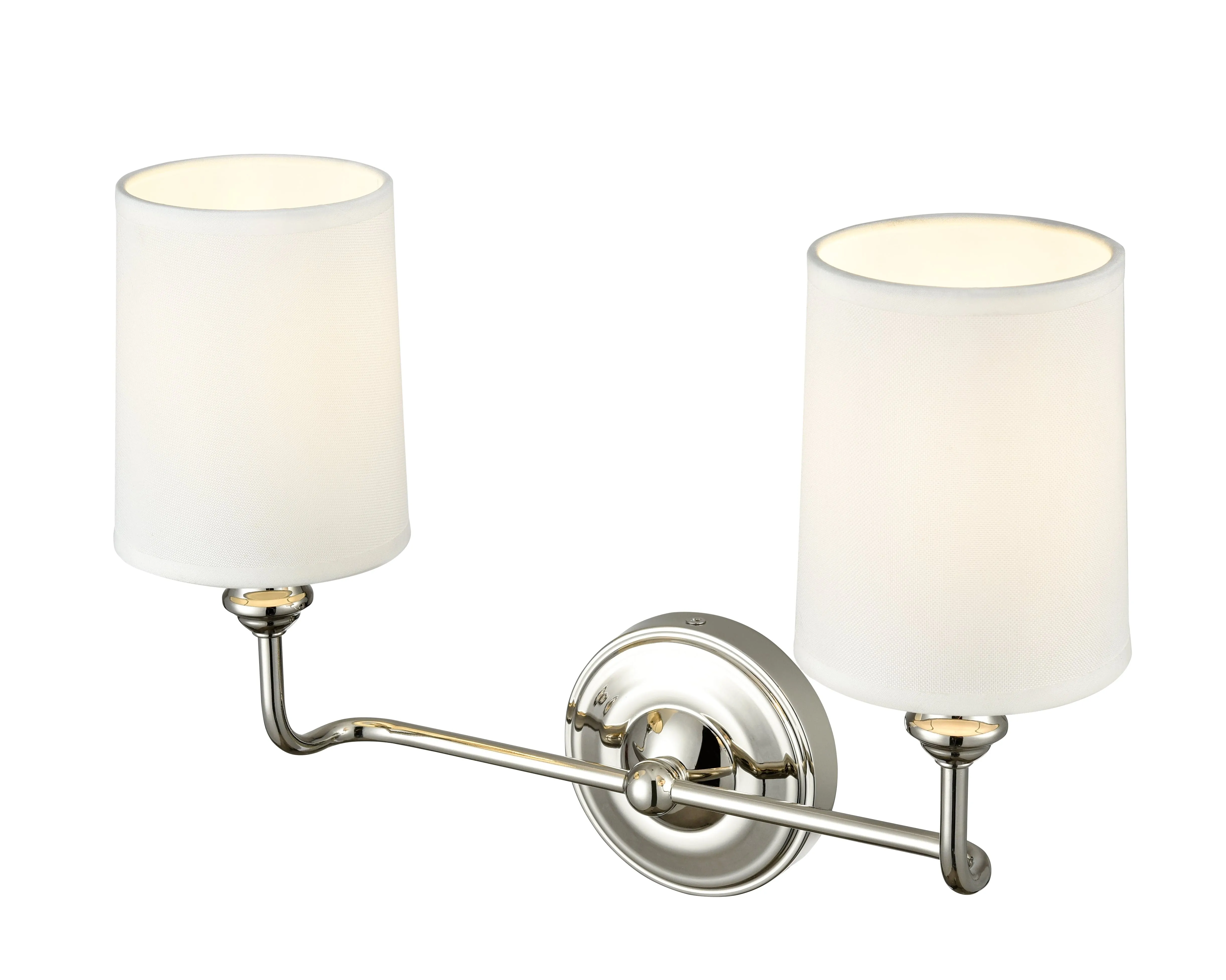 2 Lamps Leena Vanity Light - Polished Nickel - White Fabric Shade - 15.25in. Wide