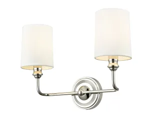 2 Lamps Leena Vanity Light - Polished Nickel - White Fabric Shade - 15.25in. Wide