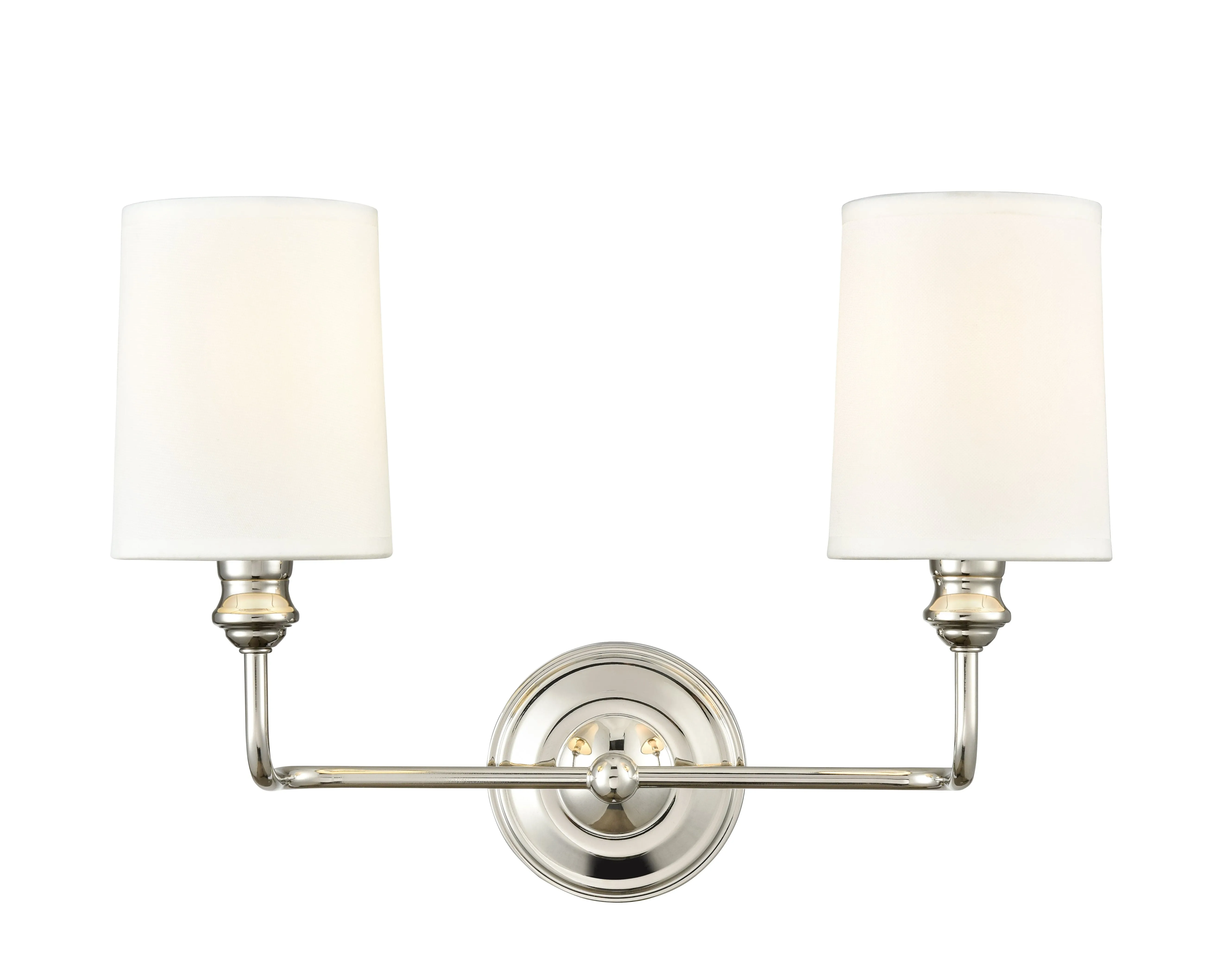 2 Lamps Leena Vanity Light - Polished Nickel - White Fabric Shade - 15.25in. Wide