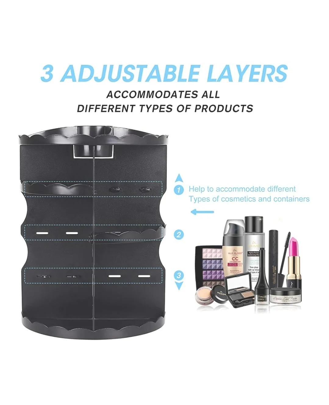 360 Rotation makeup organizer BLACK