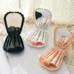 5pcs Sea Shell Portable Makeup Brush Set HD Mirror Soft Fiber Hair Beauty Brush