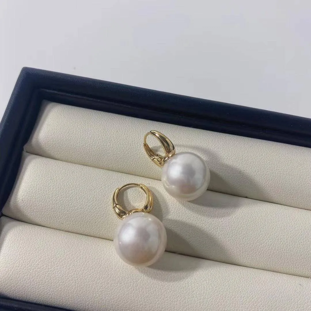 9-10mm Round Hoop Freshwater Pearl Earrings Sterling Silver