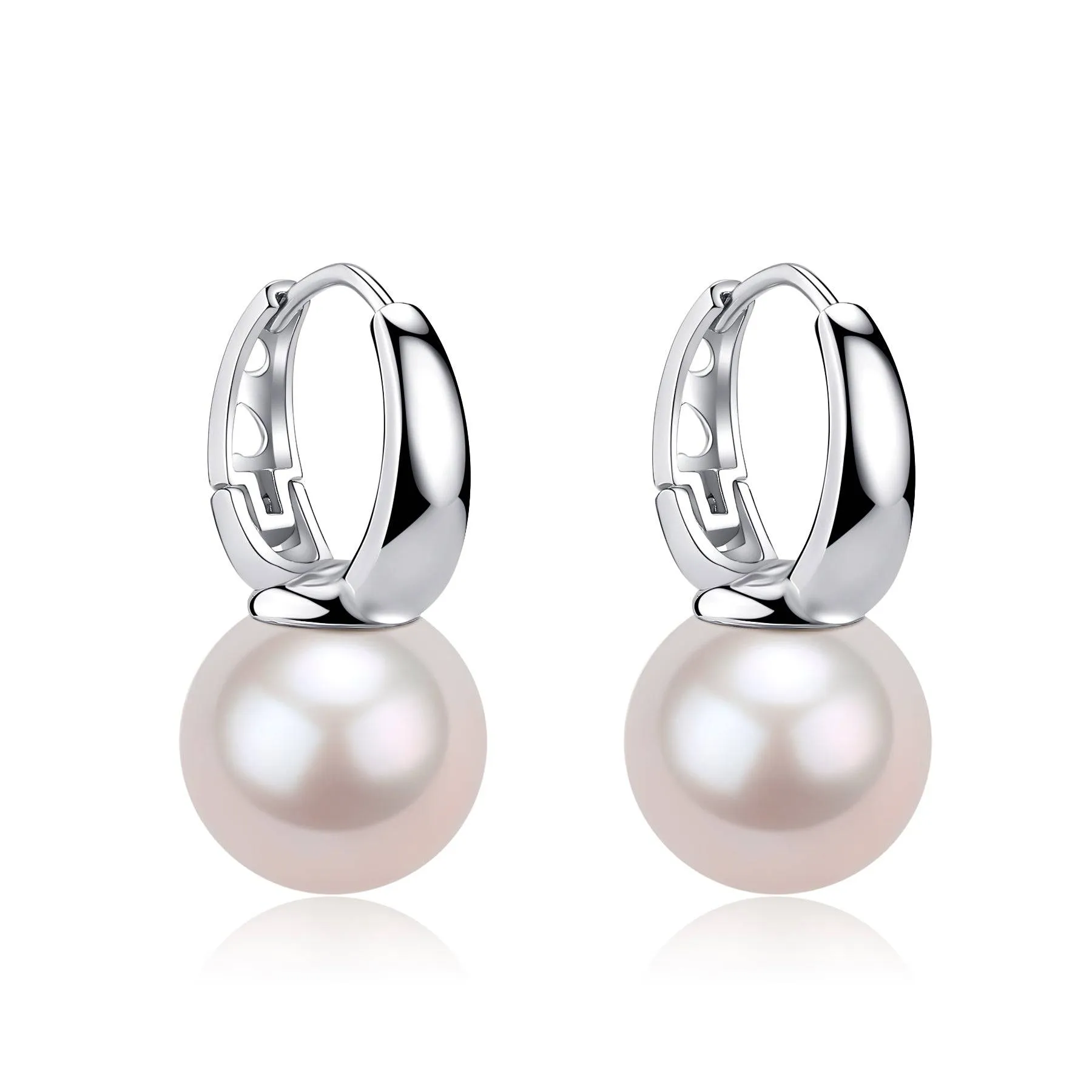 9-10mm Round Hoop Freshwater Pearl Earrings Sterling Silver