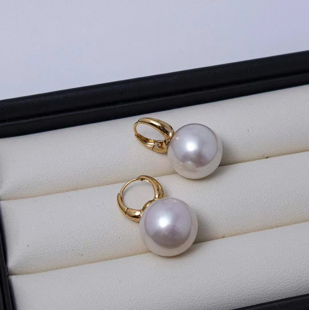 9-10mm Round Hoop Freshwater Pearl Earrings Sterling Silver