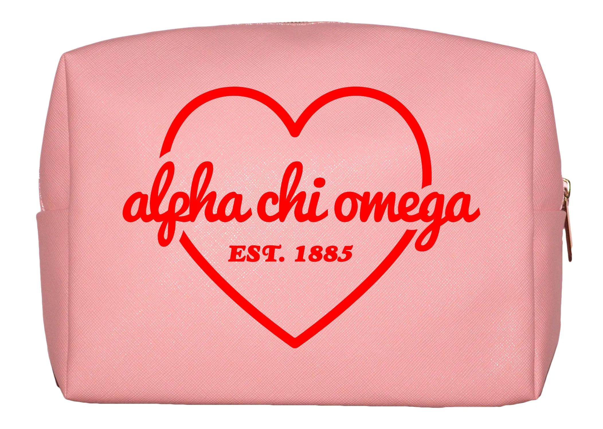 Alpha Chi Omega Pink w/Red Heart Makeup Bag