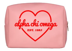 Alpha Chi Omega Pink w/Red Heart Makeup Bag