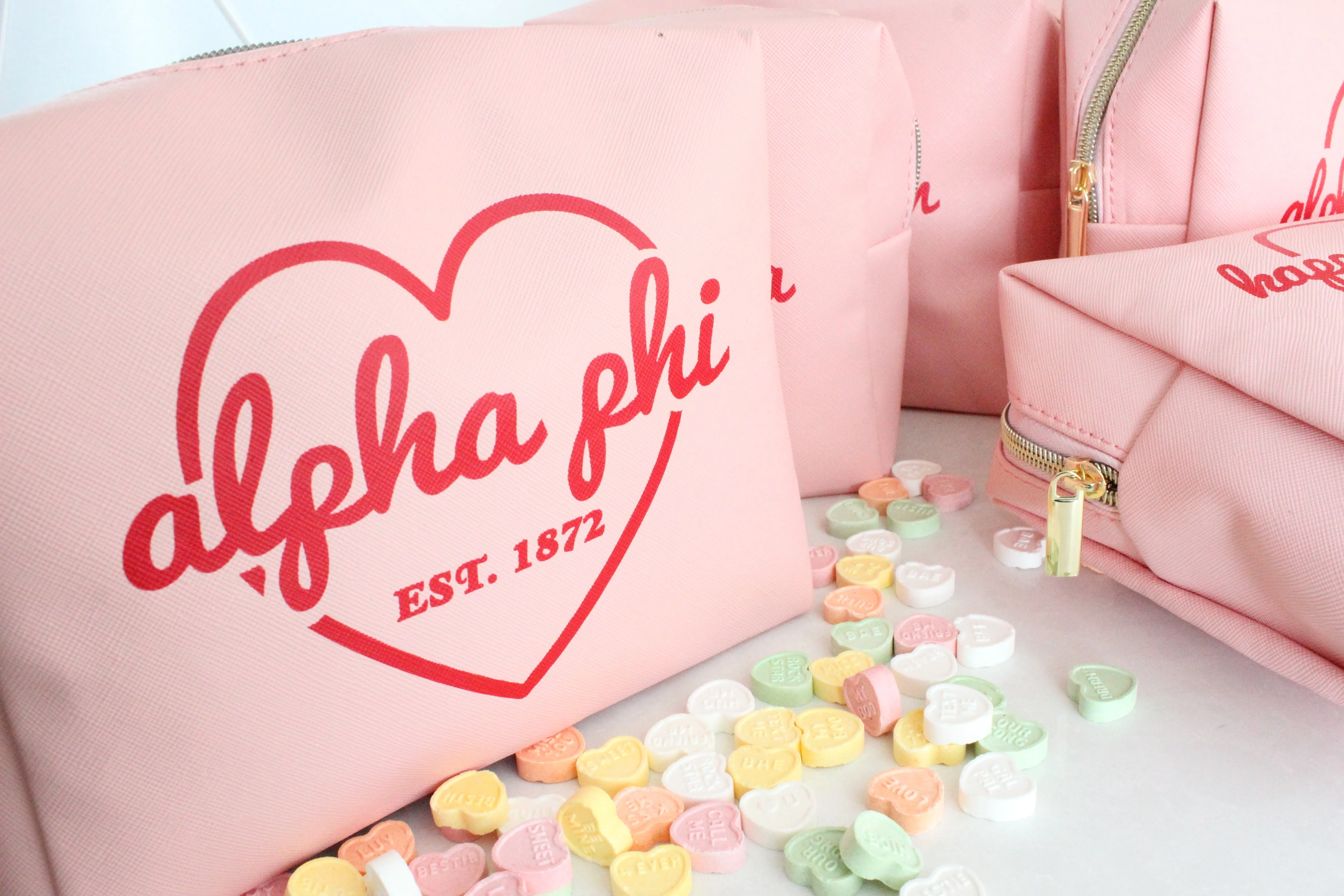 Alpha Phi Makeup Bag - Pink w/ Red Heart