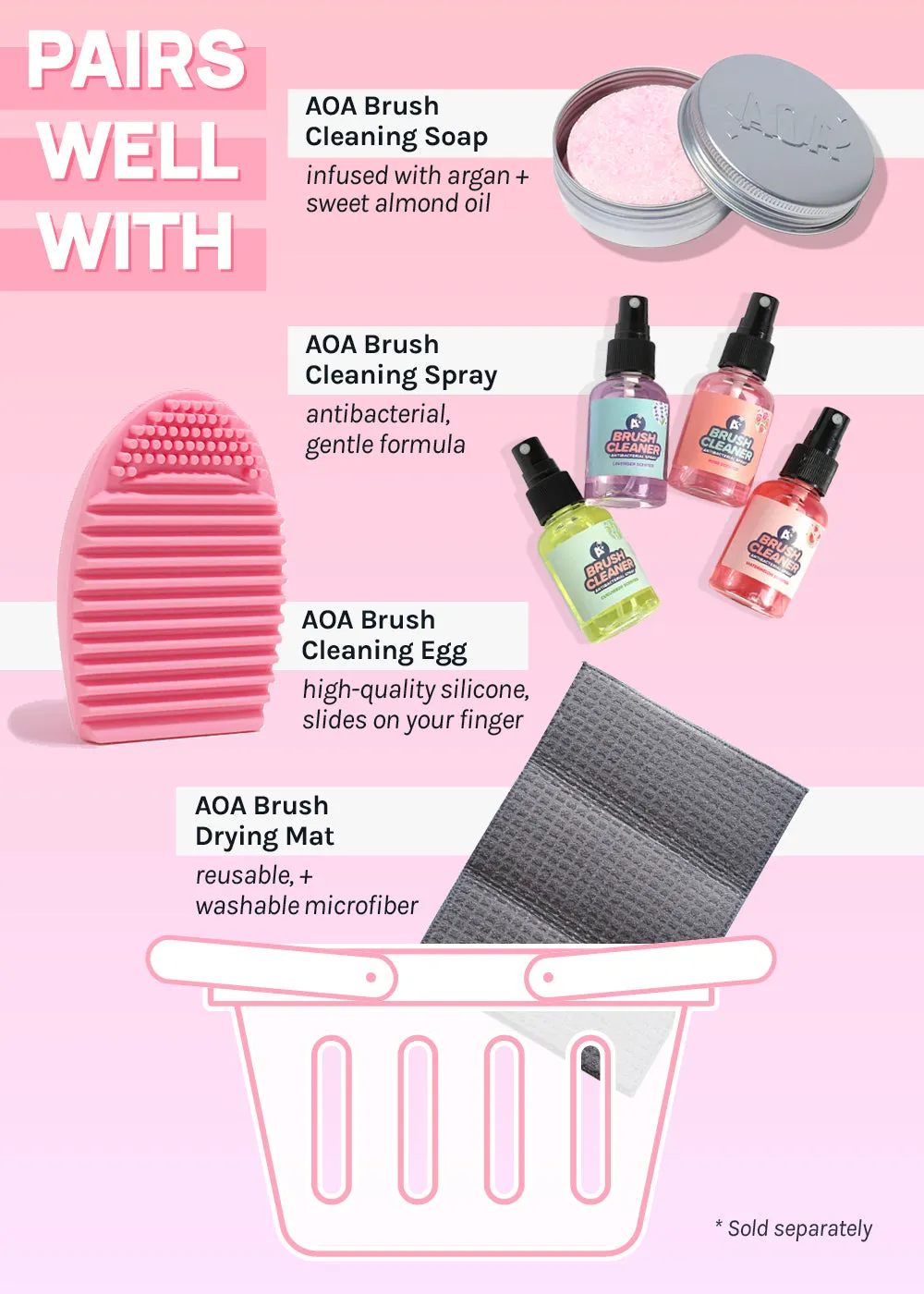 AOA Matte Rose Brush Set   Satin Travel Roll