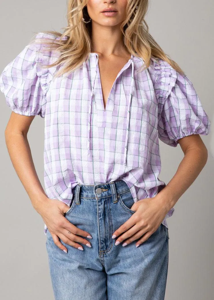 Avni Puff Sleeve Gingham Top