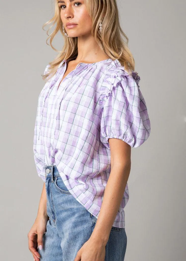 Avni Puff Sleeve Gingham Top