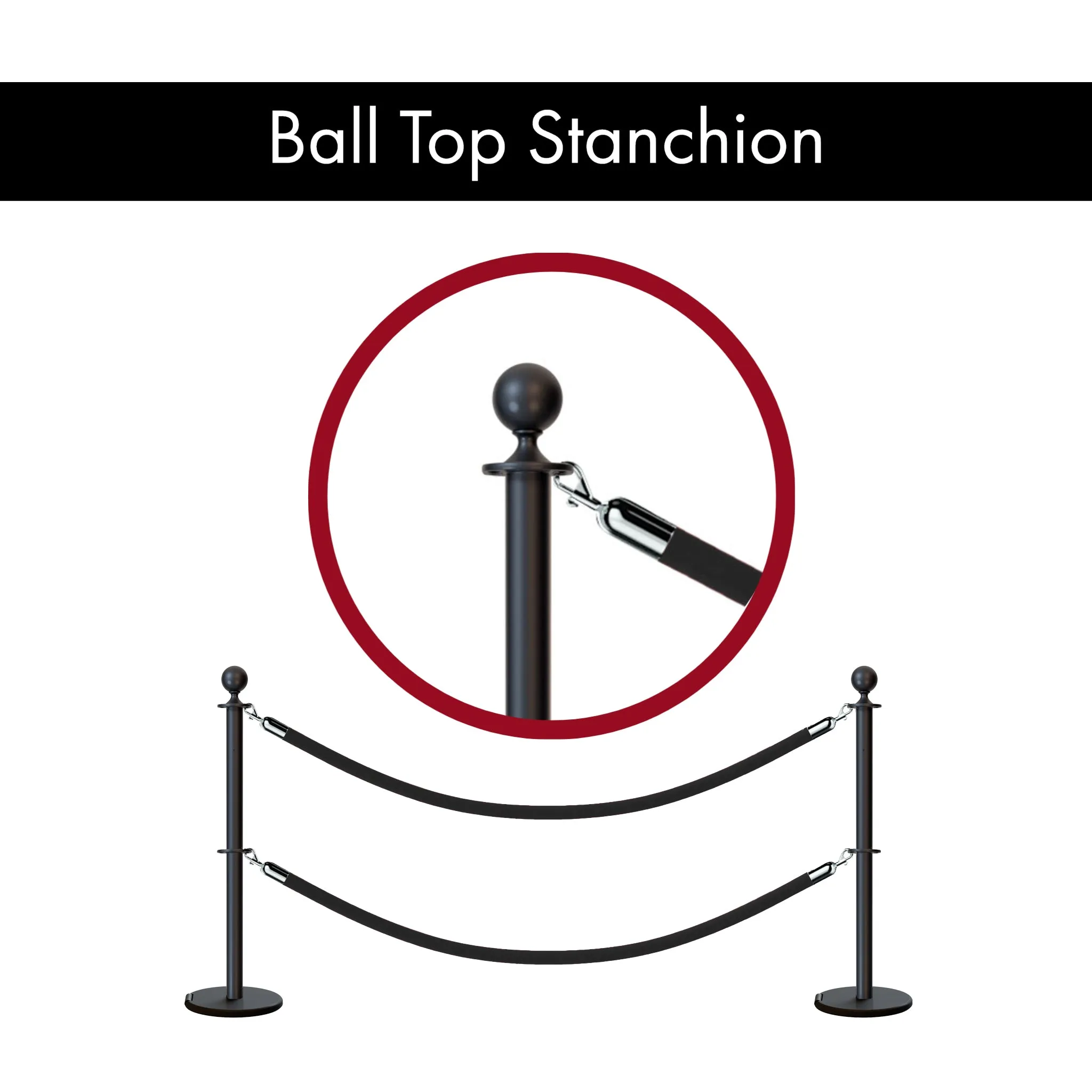 Ball Top Dual Rope Stanchion with Roller Base - Montour Line CELineD