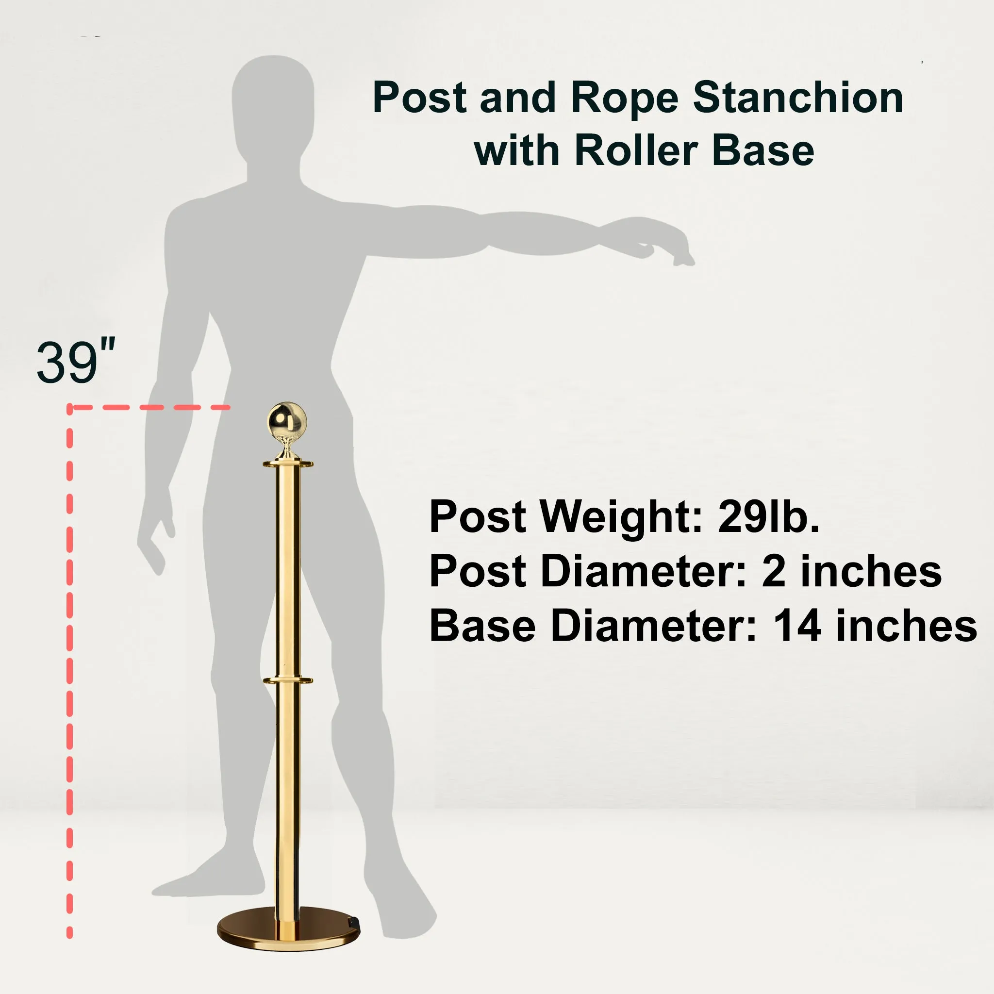 Ball Top Dual Rope Stanchion with Roller Base - Montour Line CELineD