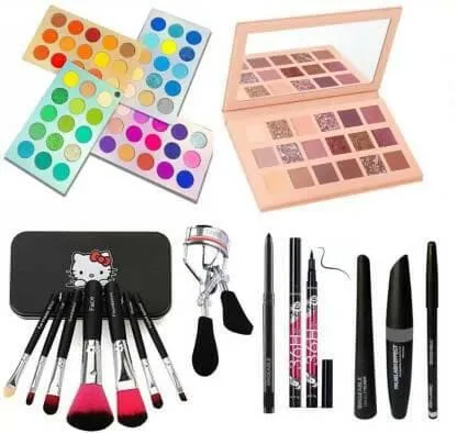 Bingeable Color Board Palette& Nude Eye Shadow Palette& 7Pcs Brush& Curler& Long Lasting Kajal& 36H Eyeliner& 3in1 Eyeliner,Mascara, Kajal (7 Items in the set)