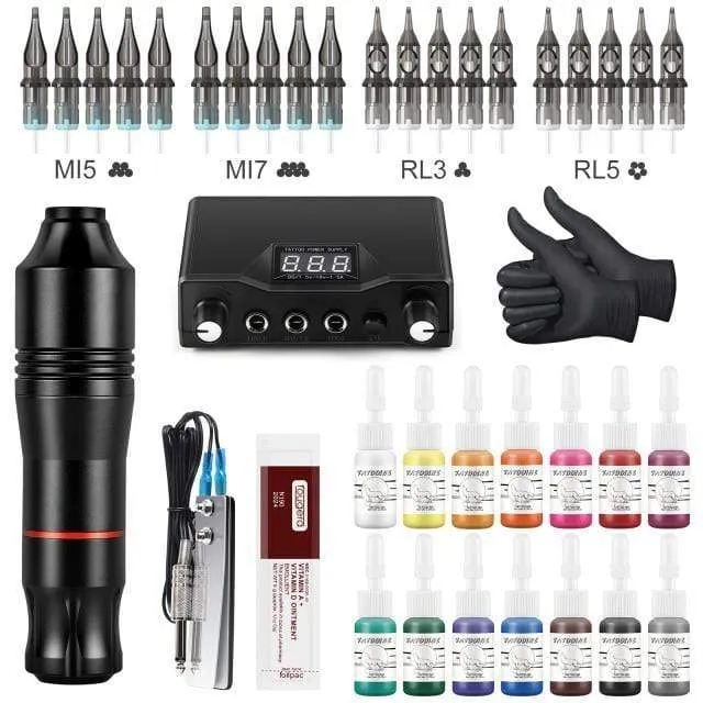 Complete Tattoo Machine Kit Professional Rotary Pen Set Tattoo Cartridge Needles For Permanent Makeup Eyebrow Tattoo Body