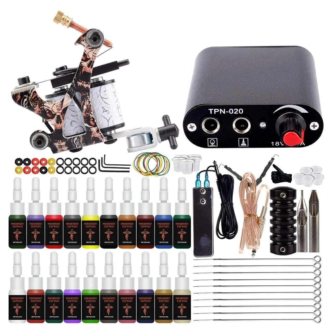 Complete Tattoo Machine Set With Ink Power Supply Grips Tattoo Supplies Beginners Body Art Makeup Tattoo Kit Accessories Tools