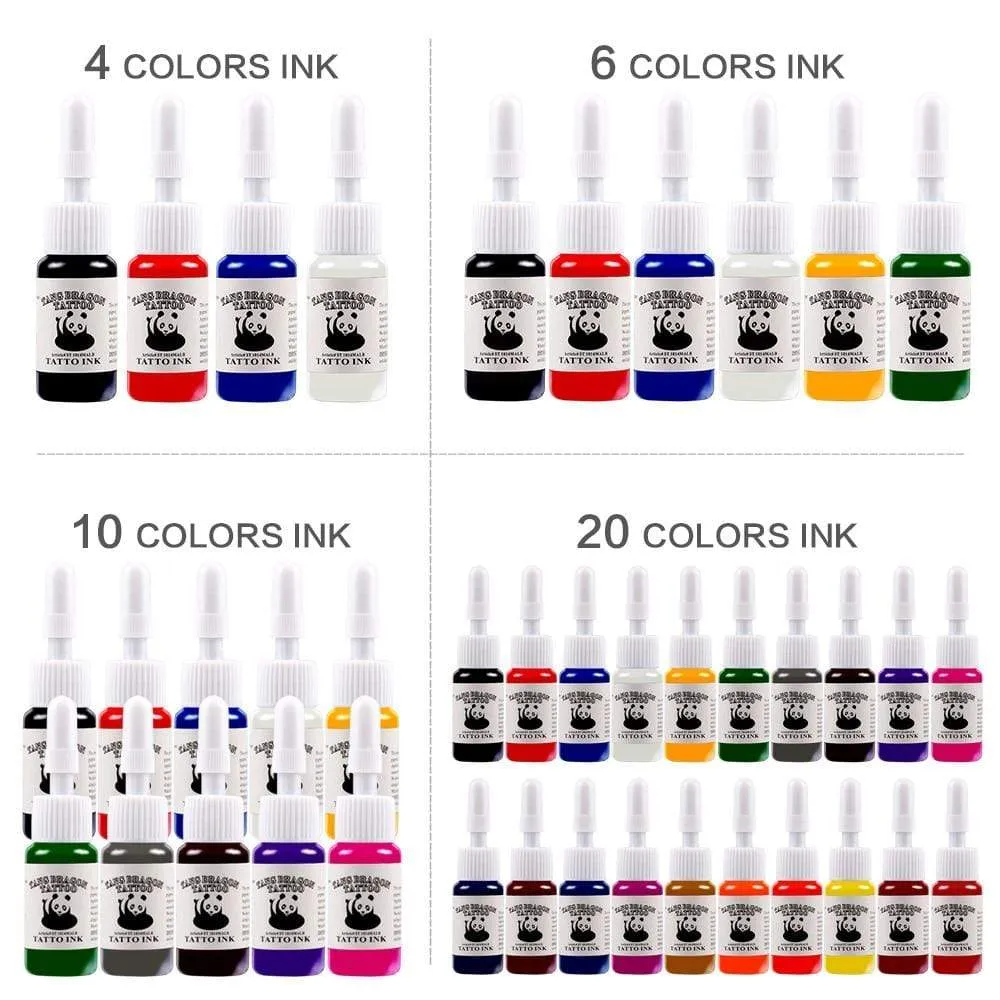 Complete Tattoo Machine Set With Ink Power Supply Grips Tattoo Supplies Beginners Body Art Makeup Tattoo Kit Accessories Tools