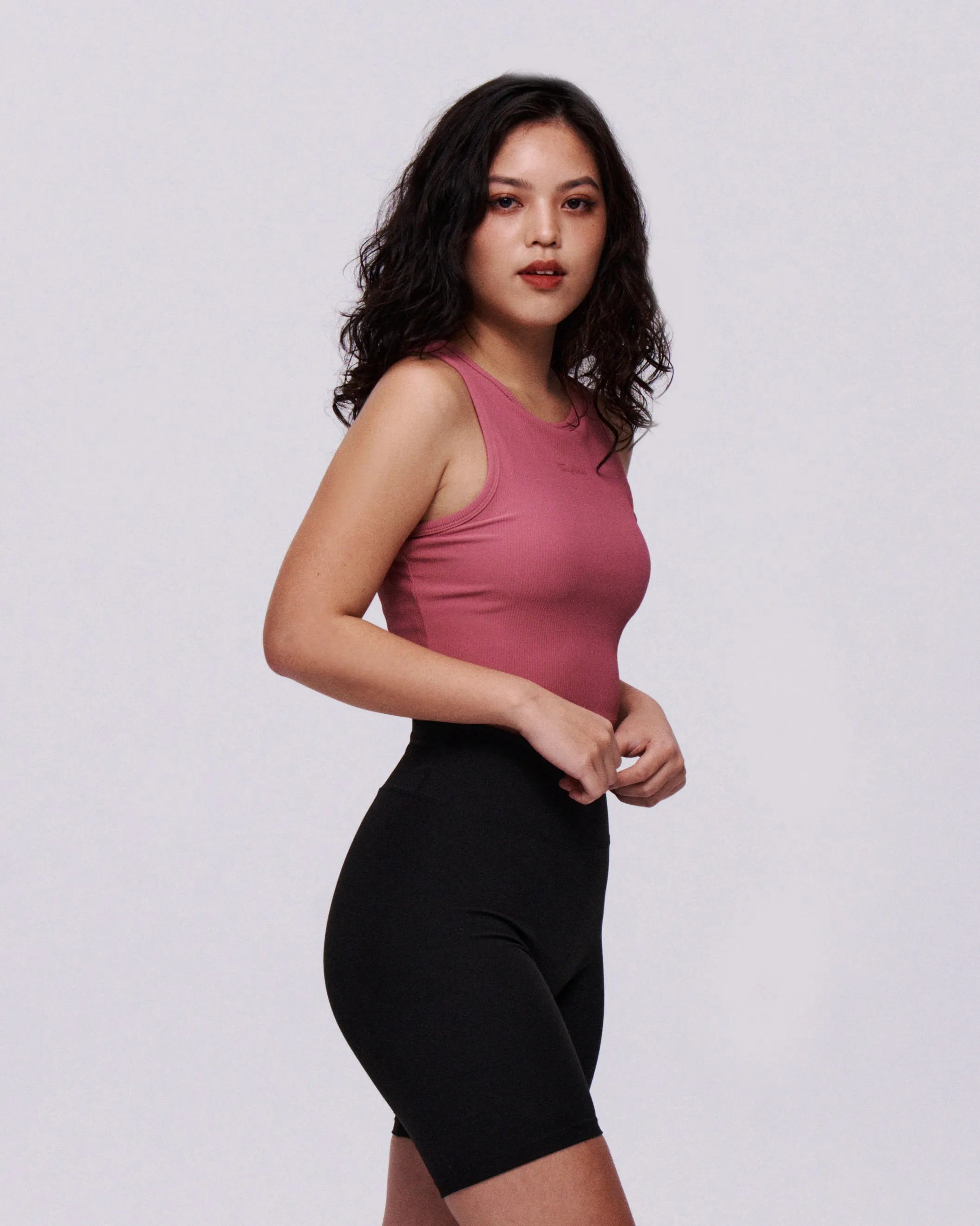 Cut-Shoulder Ribbed-Neck Bra Crop Tank