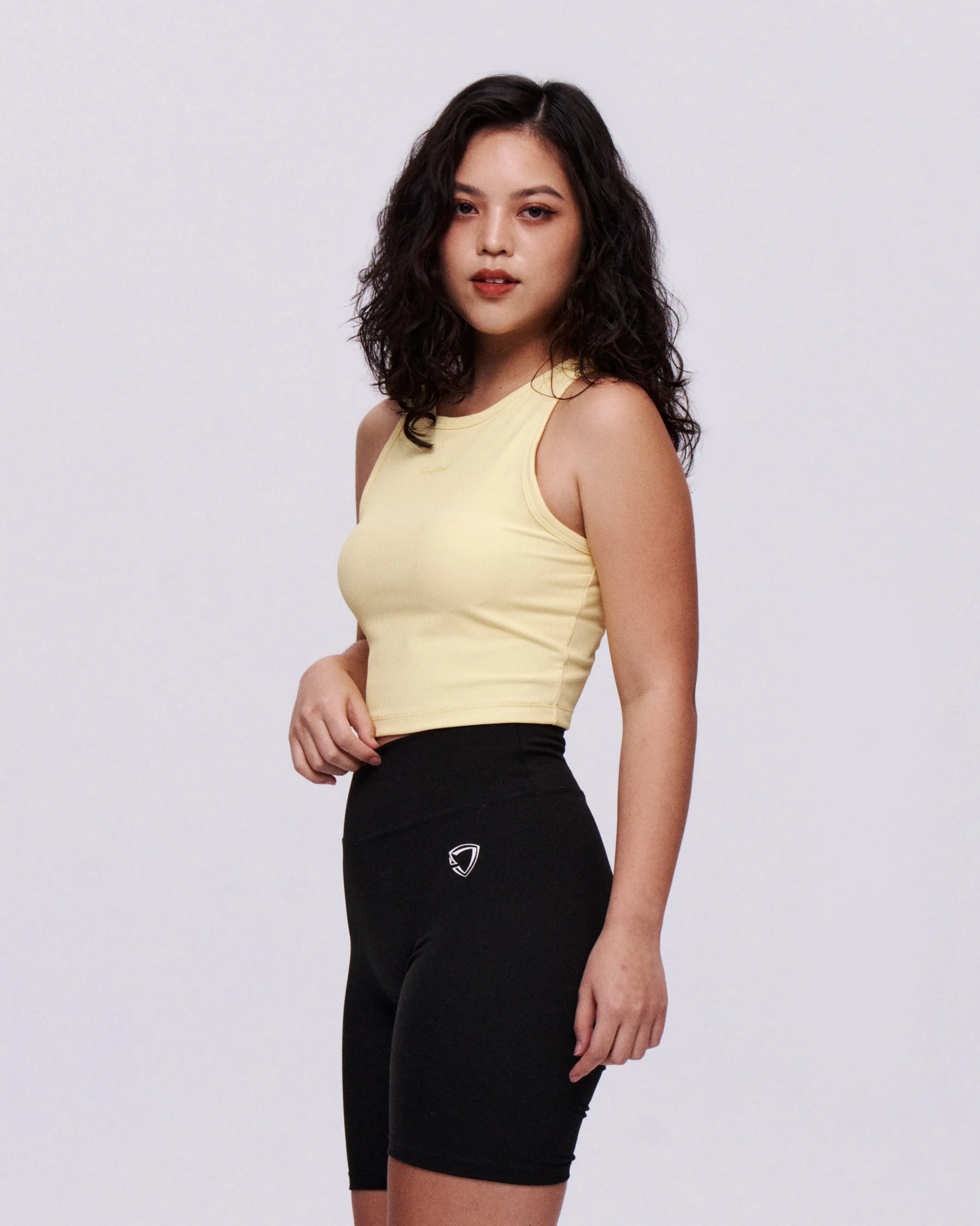 Cut-Shoulder Ribbed-Neck Bra Crop Tank