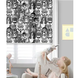 Cute Doggies in Black and White Nursery Room Window Roller Shade