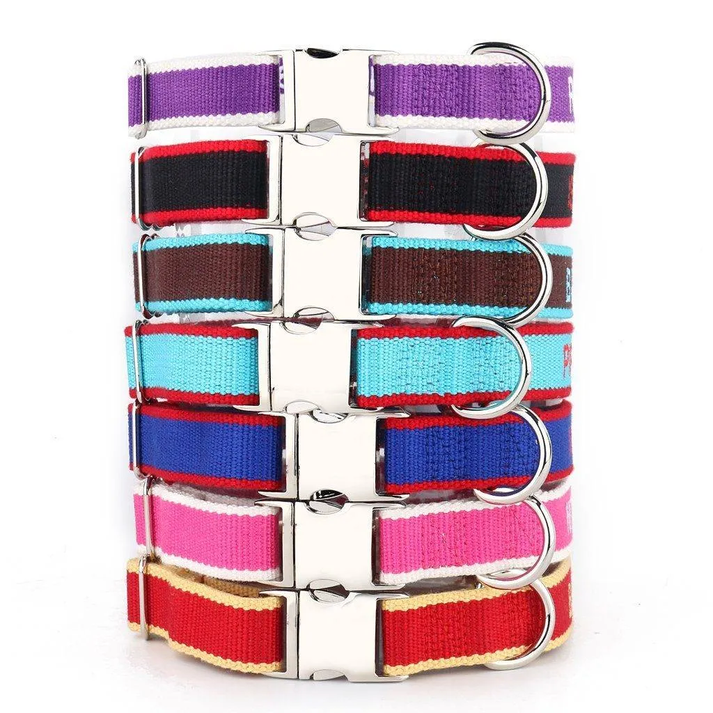 Embroidered Organic Bamboo - Personalised Dog Collar: CHOICE of METAL or PLASTIC BUCKLE