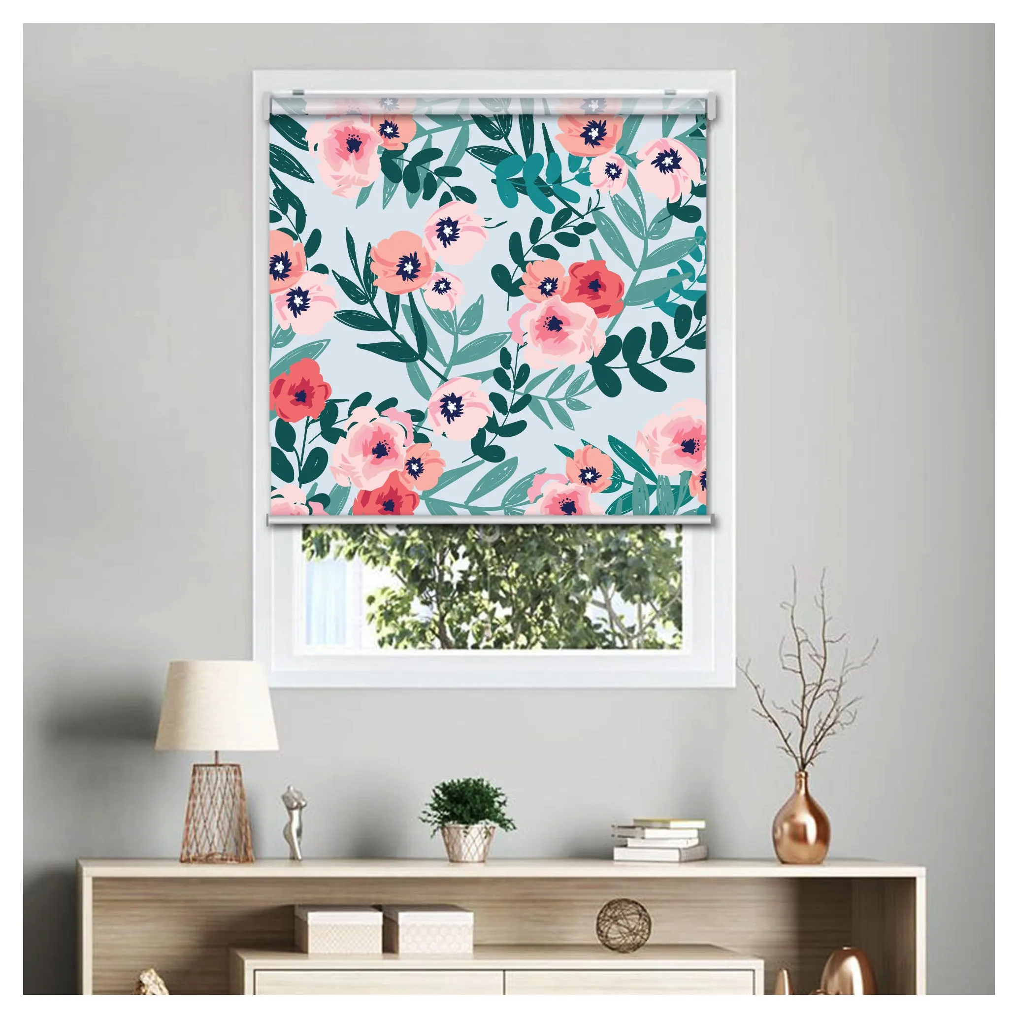 Flora Flower Botanical Print Window Roller Shade