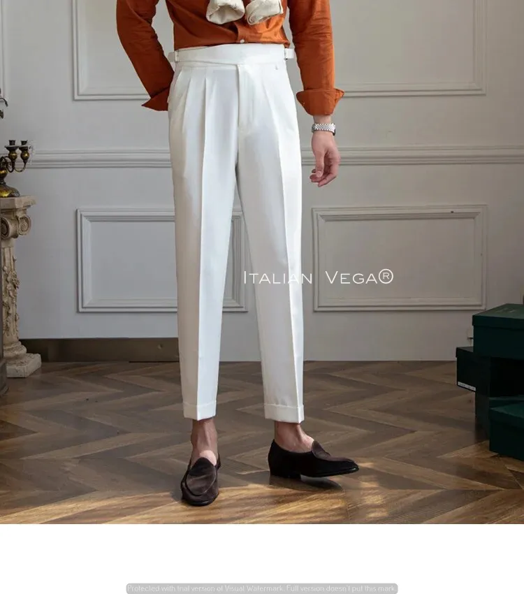 Frost White Classic Buckle Formal Gurkha Pants by ITALIAN VEGA®