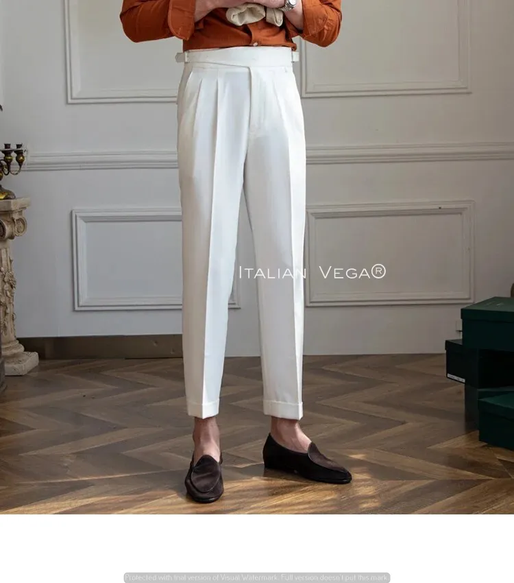 Frost White Classic Buckle Formal Gurkha Pants by ITALIAN VEGA®