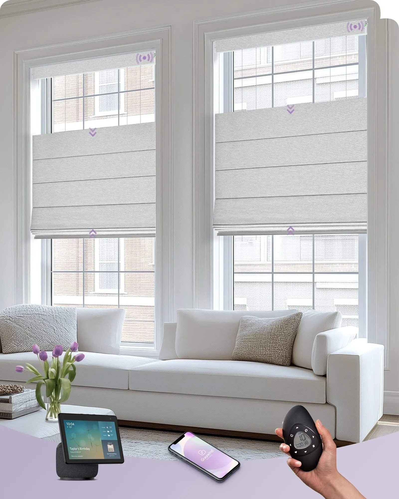 Graywind Motorized Top Down Bottom Up Roman Shades | Blackout Series | Customizable