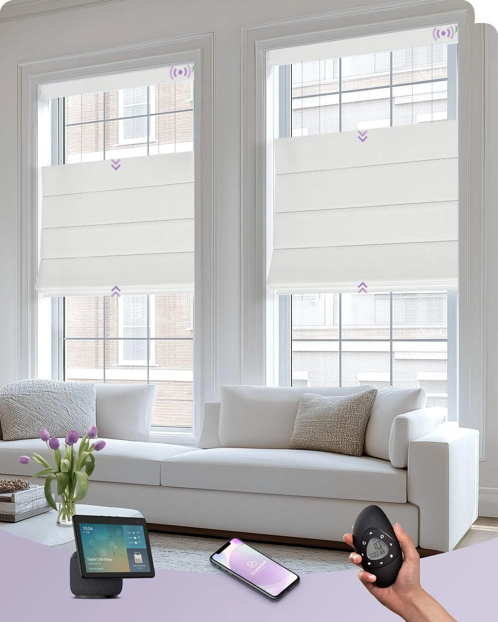 Graywind Motorized Top Down Bottom Up Roman Shades | Blackout Series | Customizable