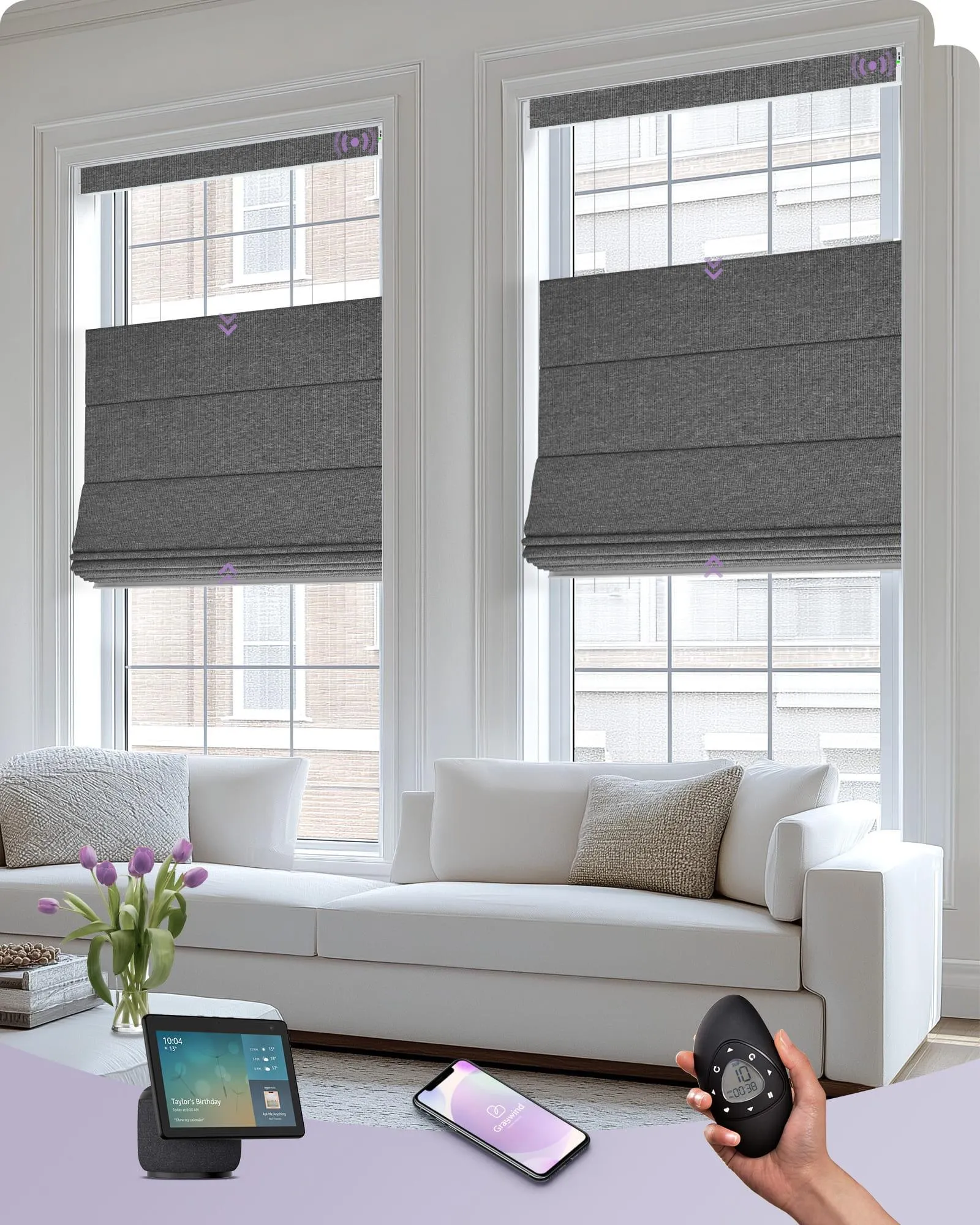 Graywind Motorized Top Down Bottom Up Roman Shades | Blackout Series | Customizable