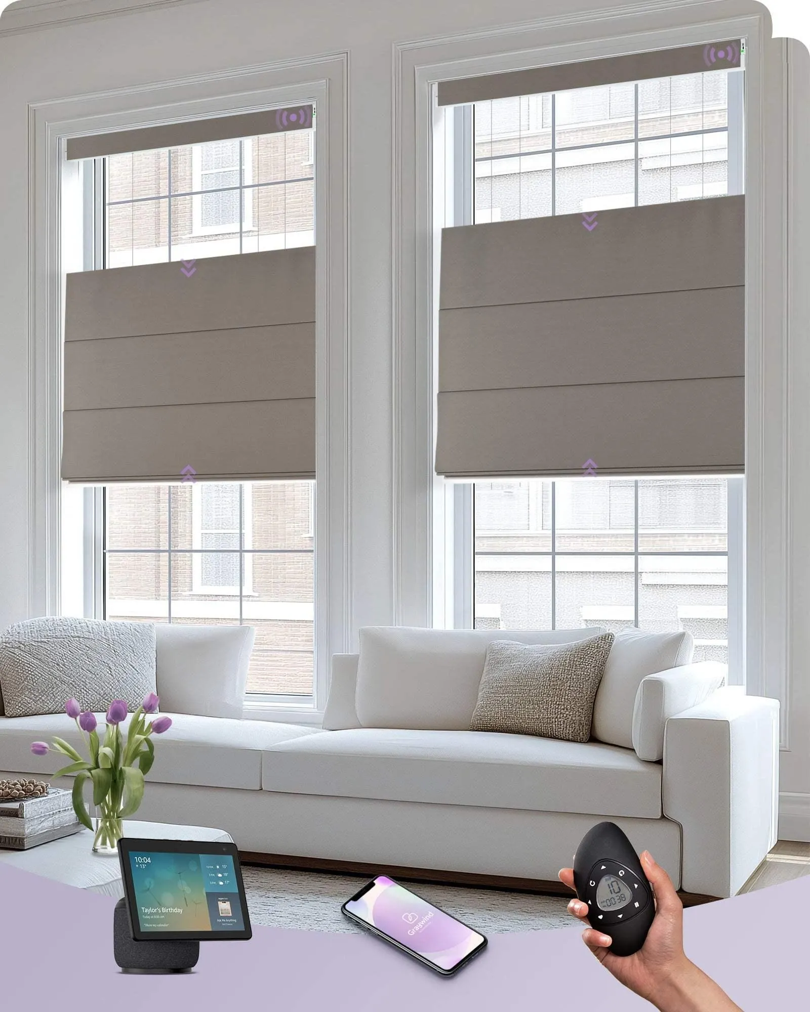 Graywind Motorized Top Down Bottom Up Roman Shades | Blackout Series | Customizable