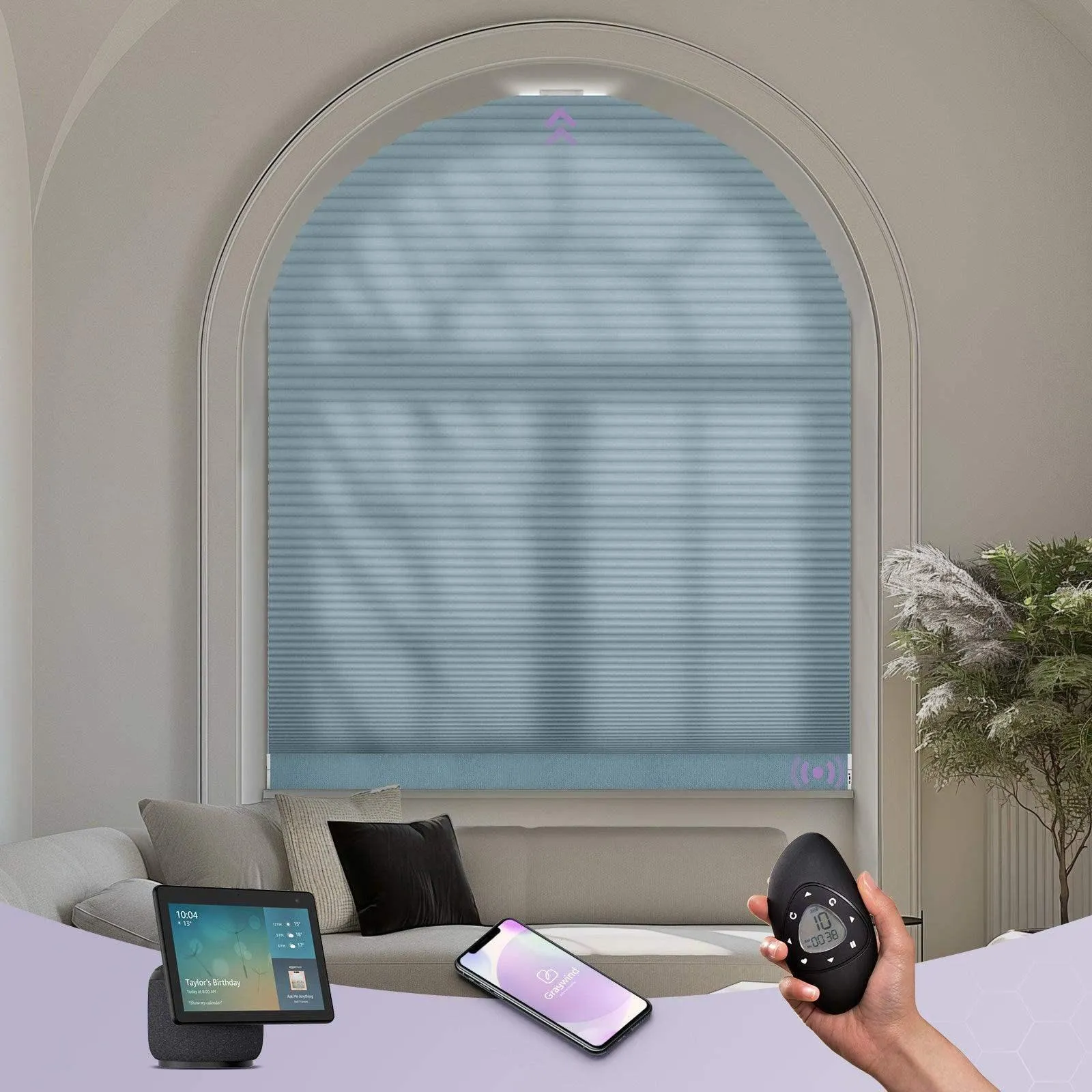 Graywind Rechargeable Motorized Arch Window Shades | Elongated Perfect Arch | Customizable