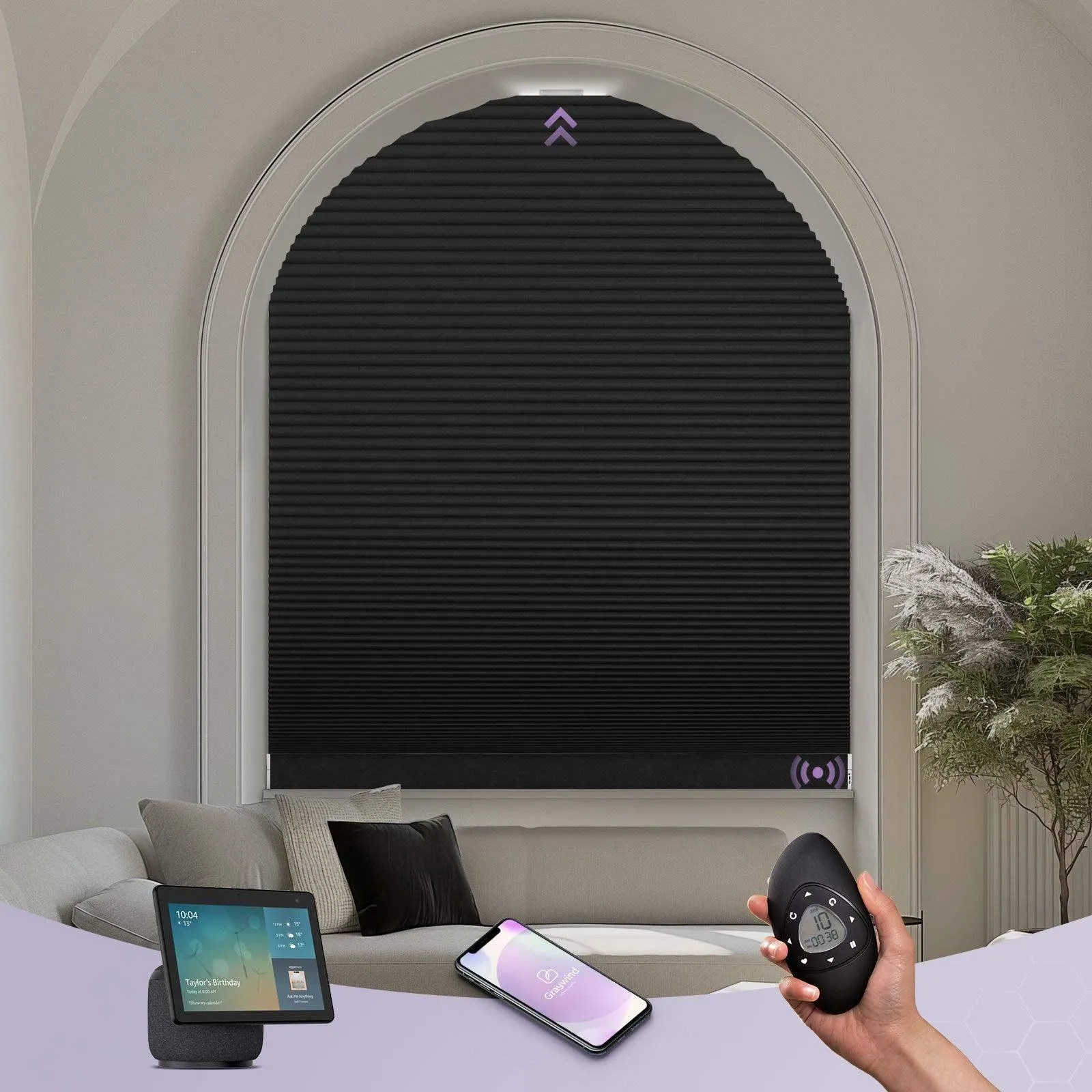 Graywind Rechargeable Motorized Arch Window Shades | Elongated Perfect Arch | Customizable