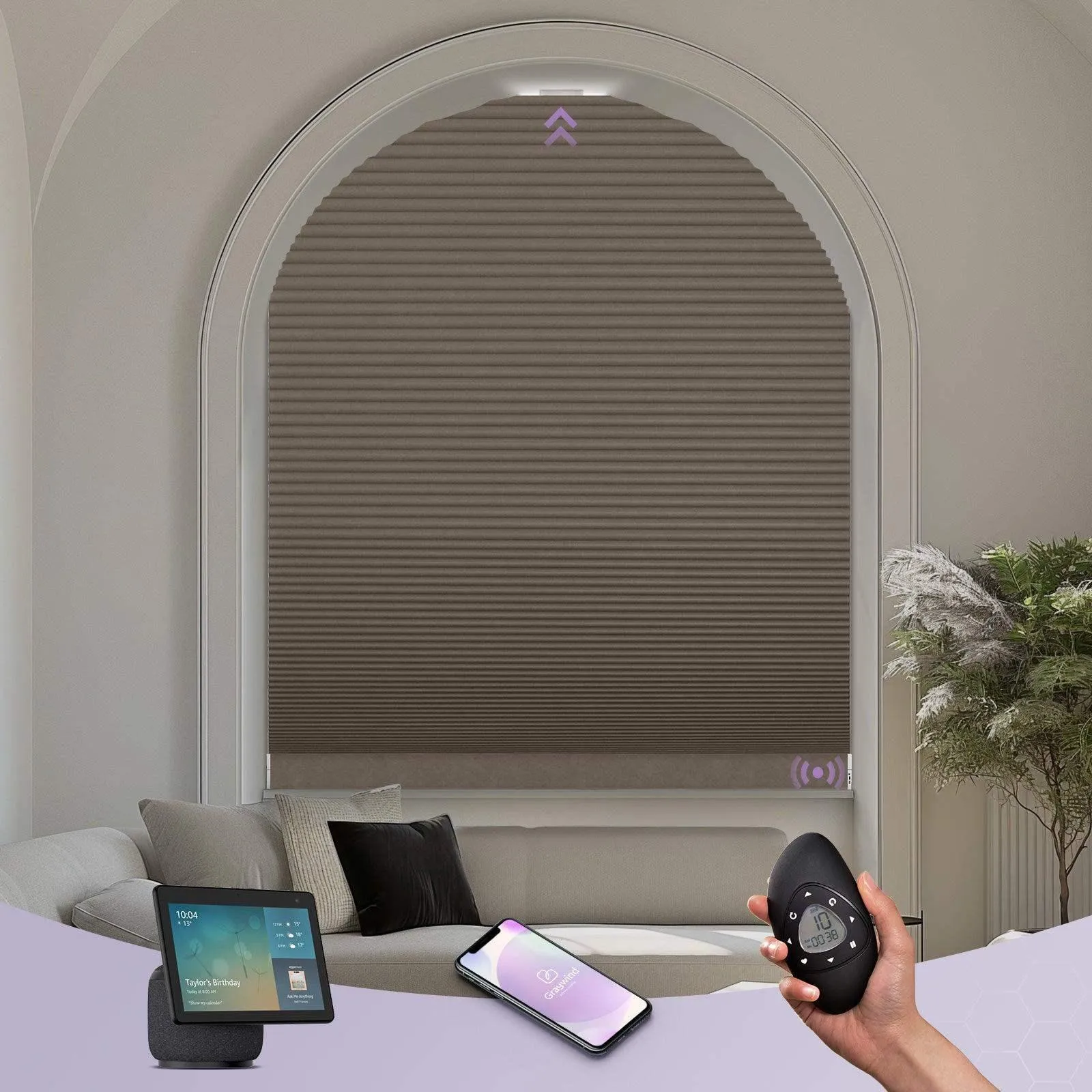 Graywind Rechargeable Motorized Arch Window Shades | Elongated Perfect Arch | Customizable