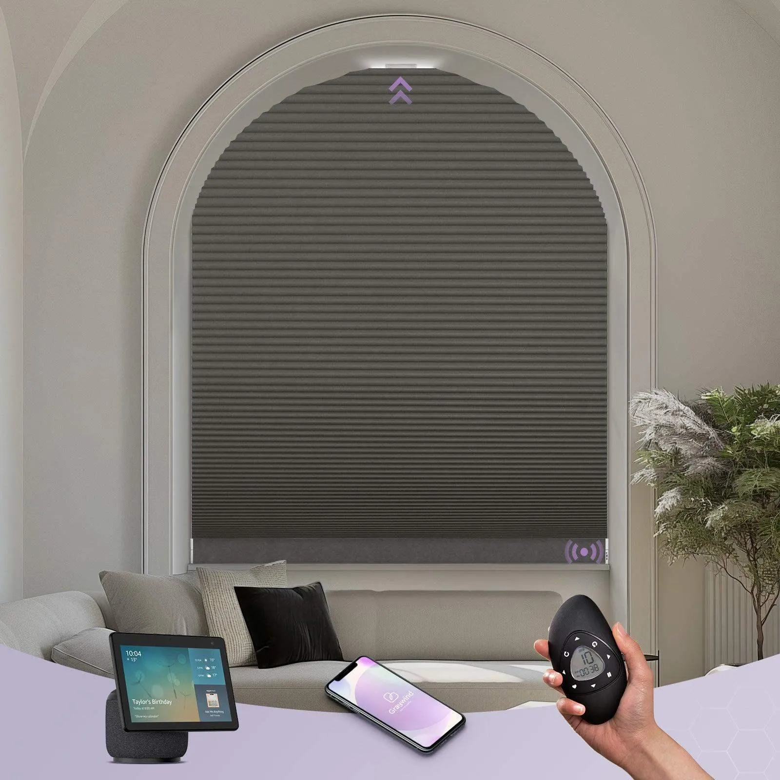 Graywind Rechargeable Motorized Arch Window Shades | Elongated Perfect Arch | Customizable