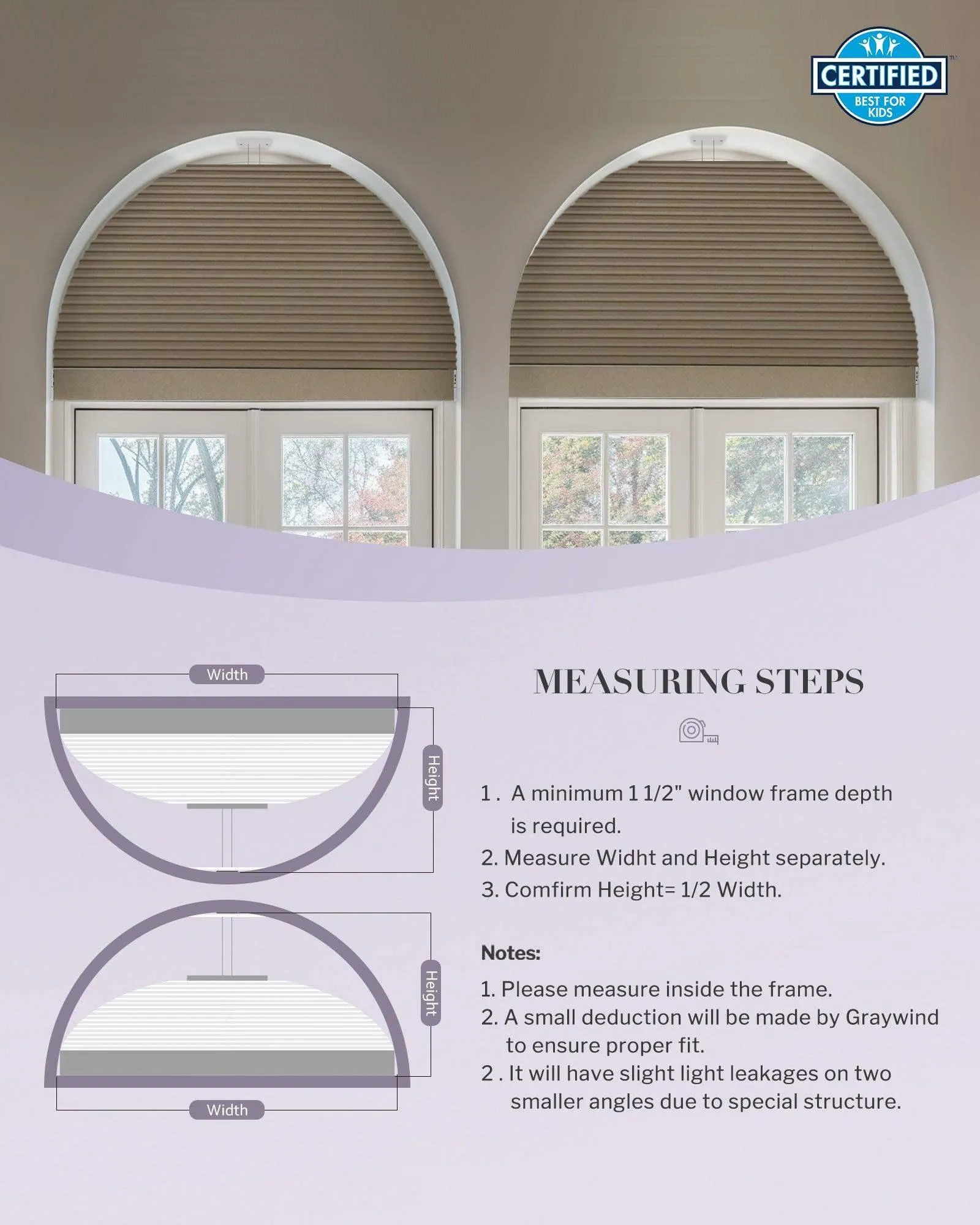 Graywind Rechargeable Motorized Arch Window Shades | Elongated Perfect Arch | Customizable