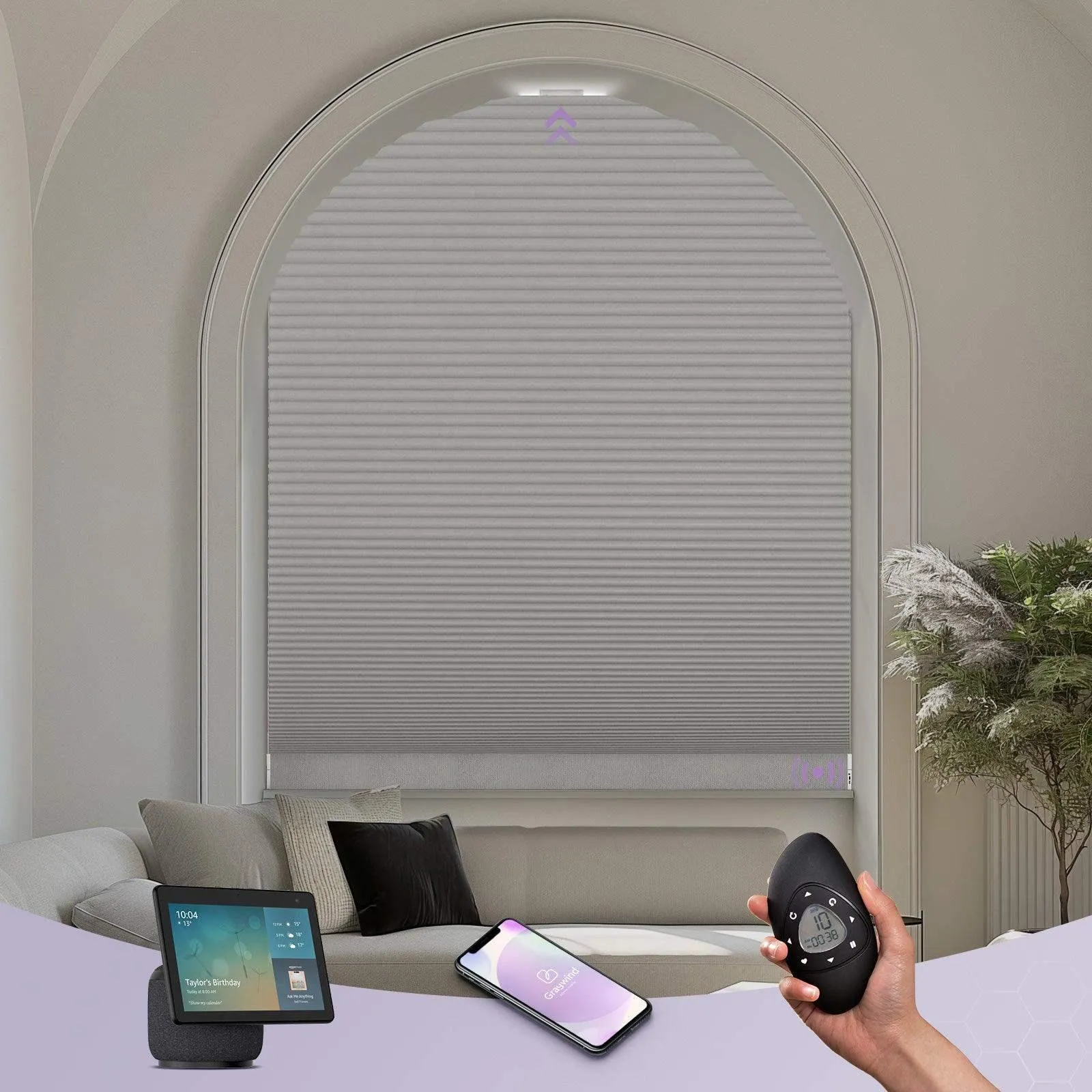 Graywind Rechargeable Motorized Arch Window Shades | Elongated Perfect Arch | Customizable