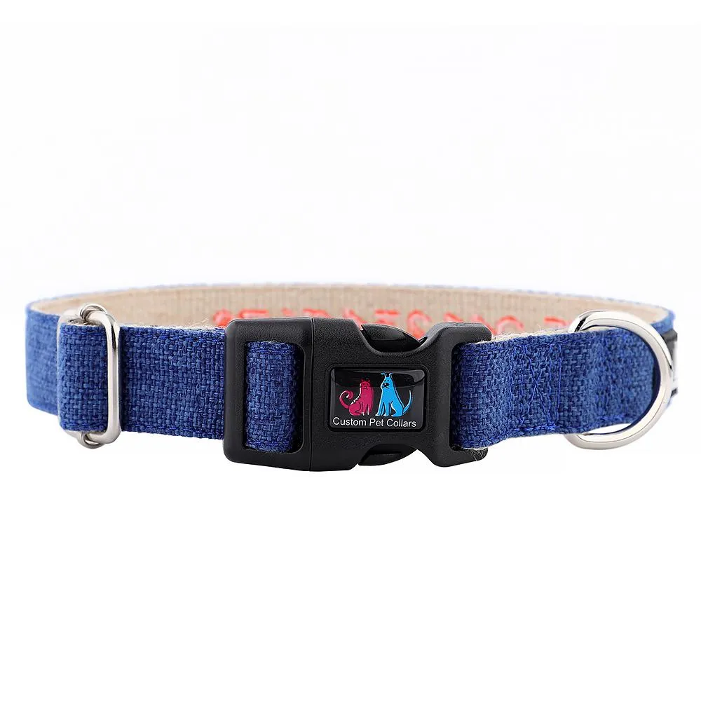 Hemp Dog Collar - Personalised Classic Embroidered, Metal or Plastic Buckle