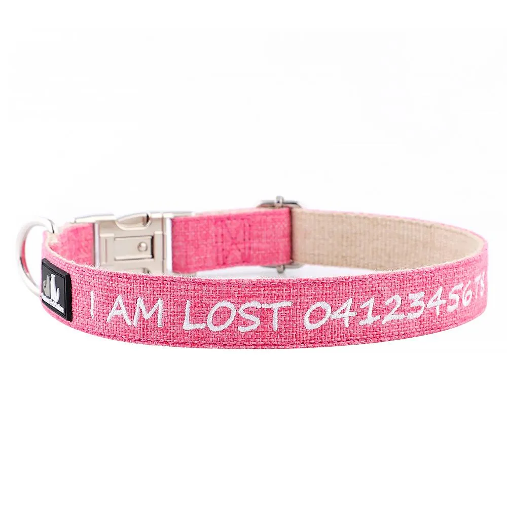 Hemp Dog Collar - Personalised Classic Embroidered, Metal or Plastic Buckle