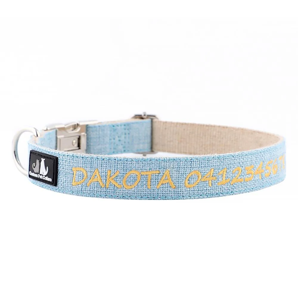 Hemp Dog Collar - Personalised Classic Embroidered, Metal or Plastic Buckle