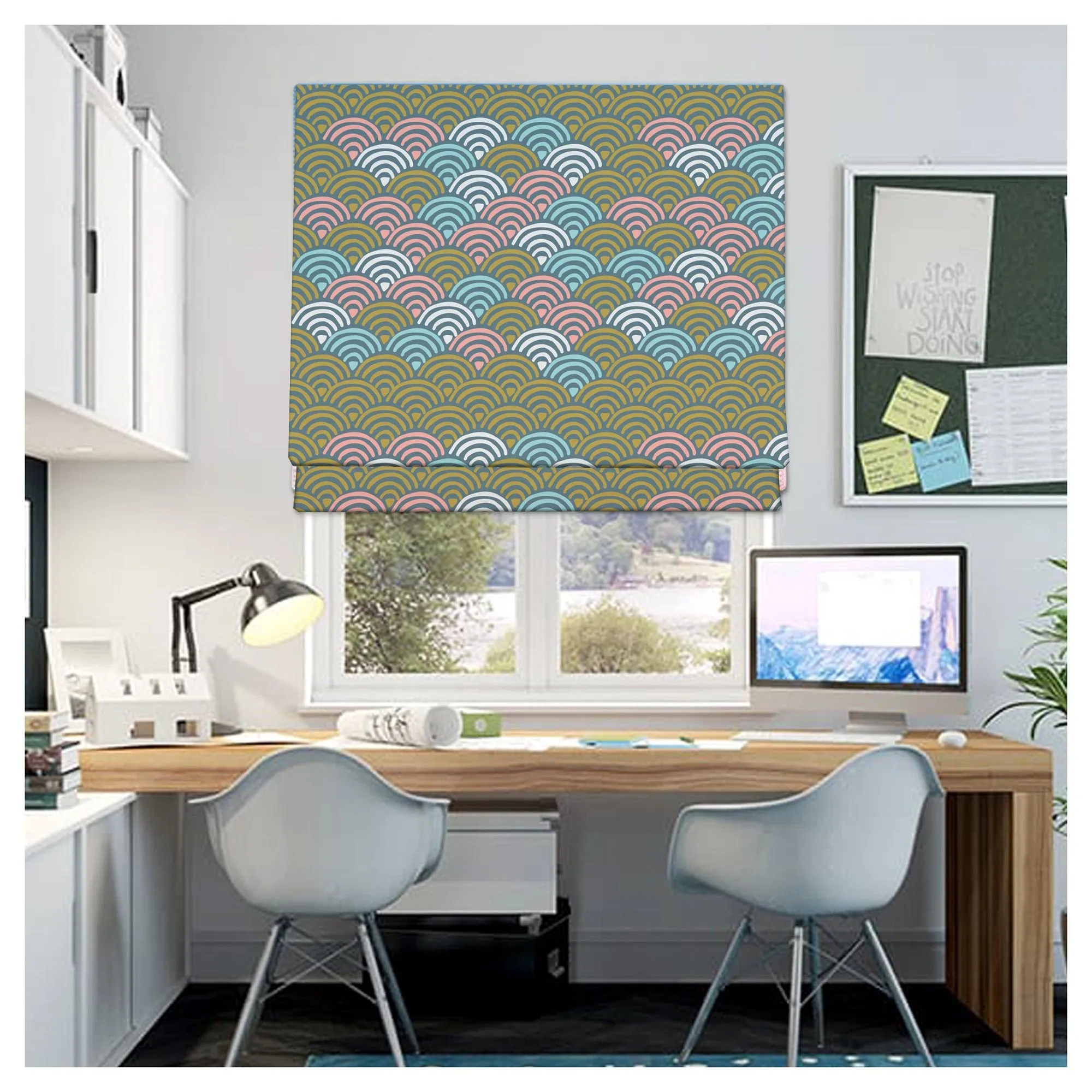 Japanese Geometric Seamless Linen Window Roman Shade