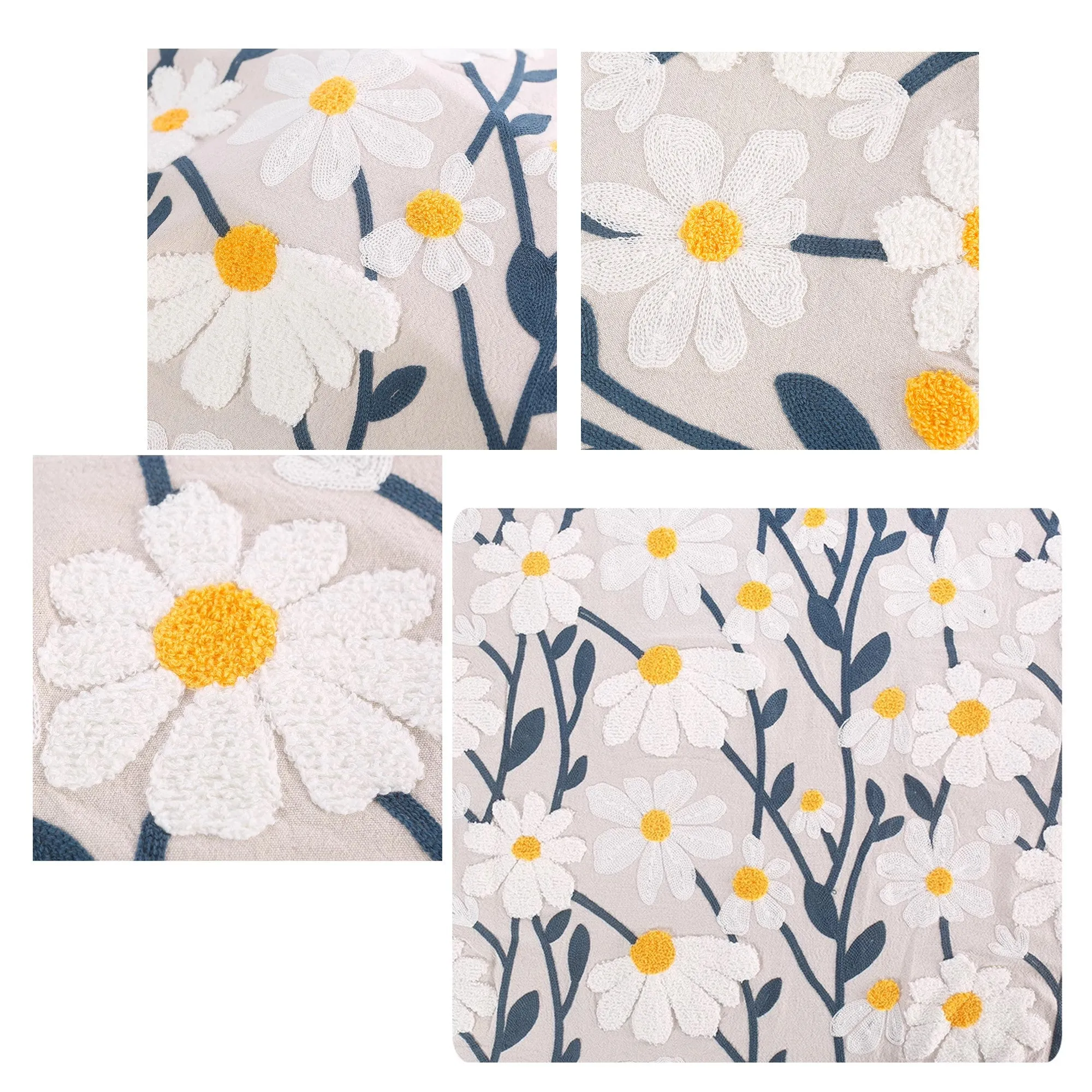 Linen Daisy Embroidery Roman Shade