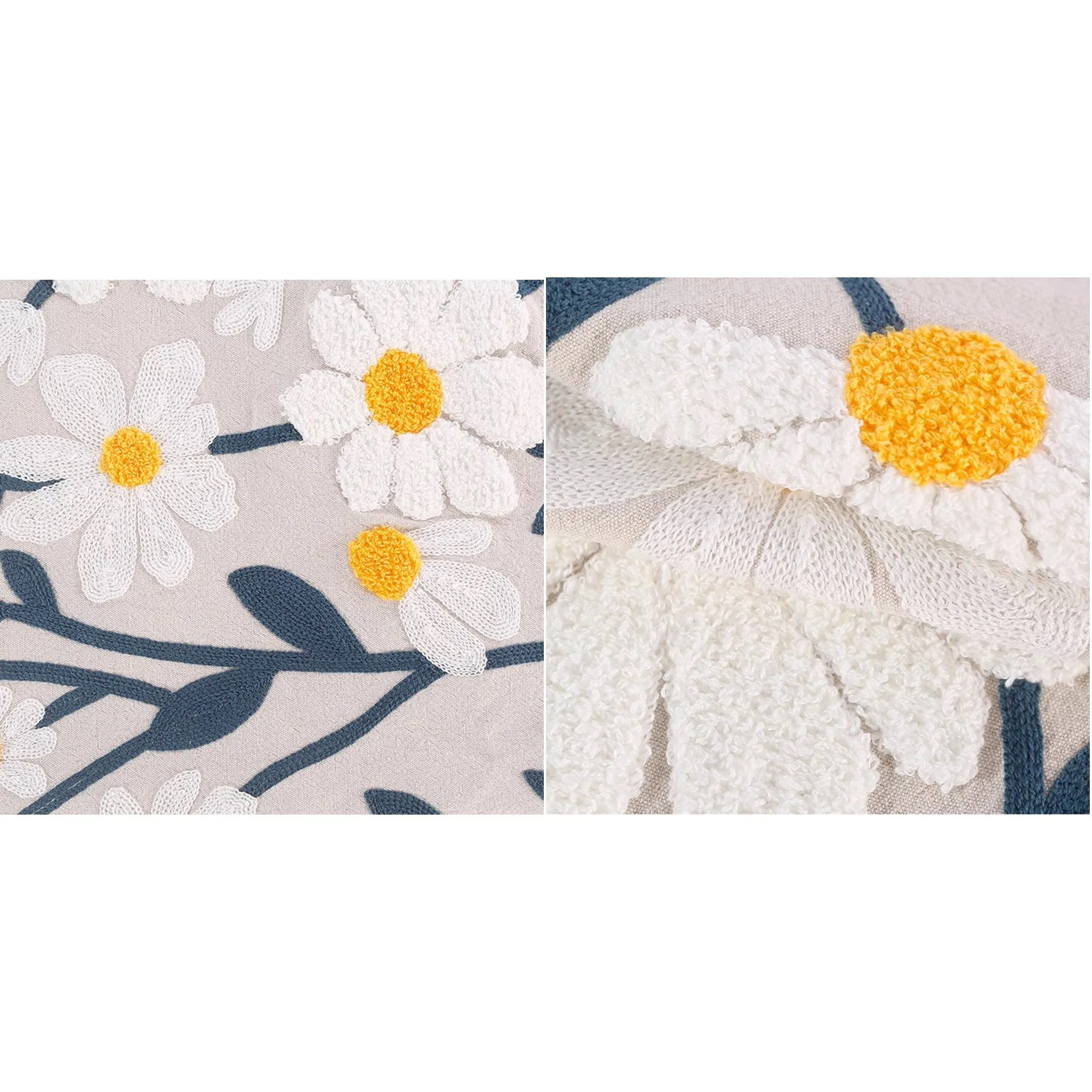 Linen Daisy Embroidery Roman Shade