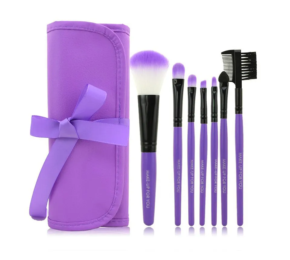 Makeup Brushes Set 7pcs/lot Soft Synthetic Hair Blush Eyeshadow Lips Make Up Brush With Leather Case