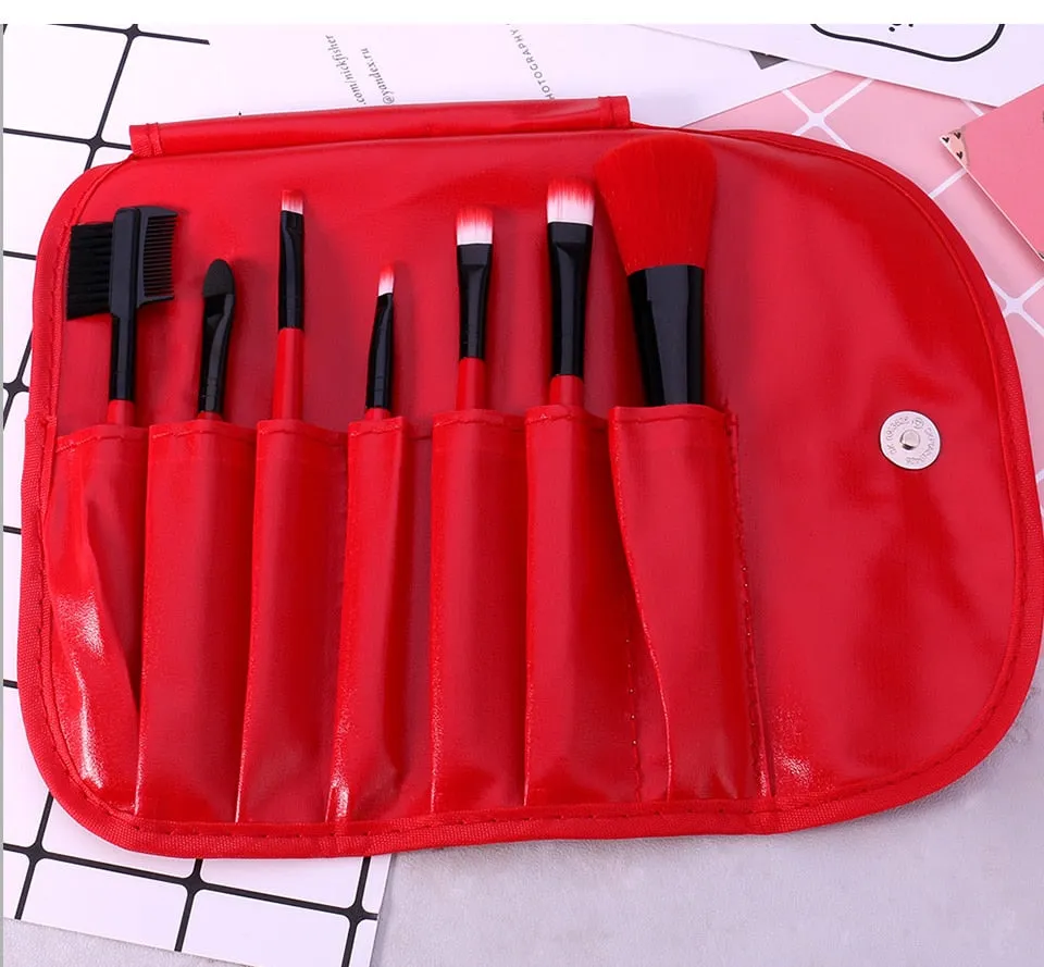 Makeup Brushes Set 7pcs/lot Soft Synthetic Hair Blush Eyeshadow Lips Make Up Brush With Leather Case