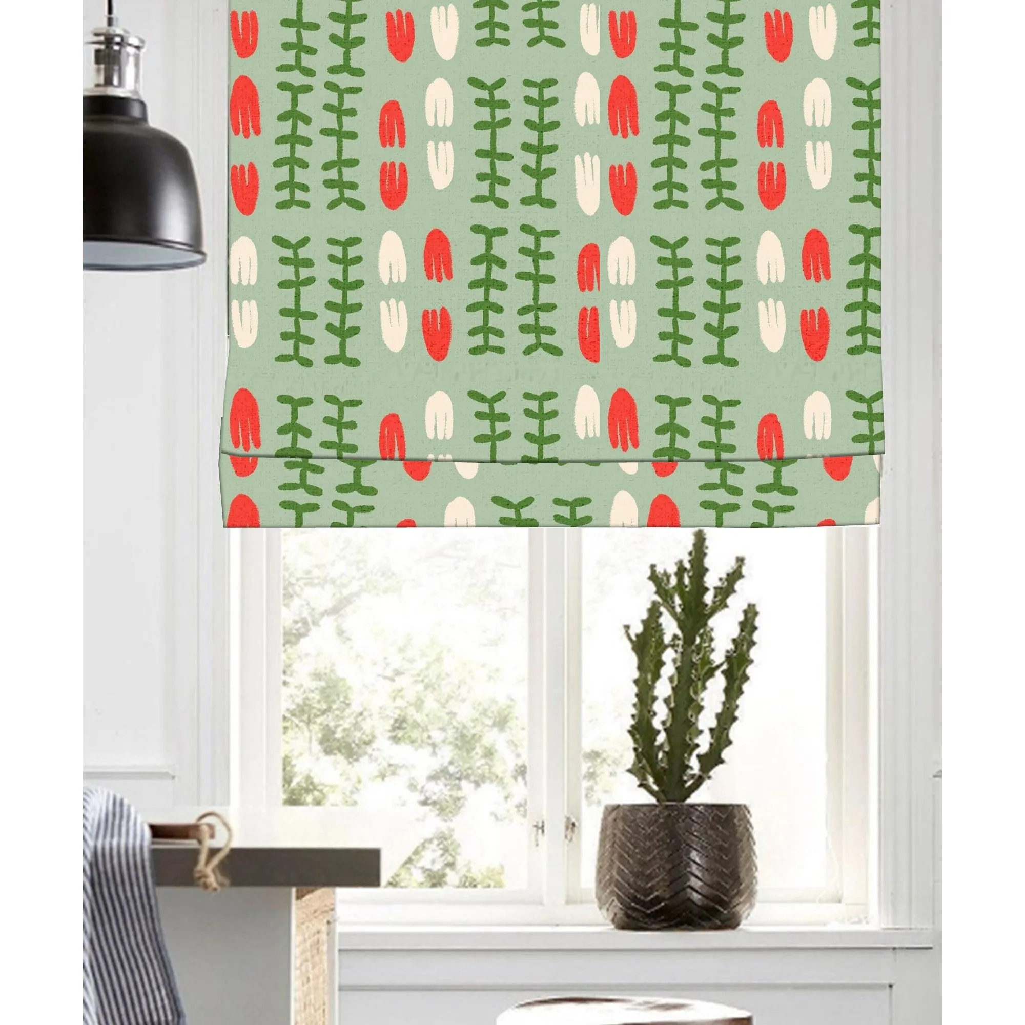 Natural Botanical Shape Geometry Window Roman Shade