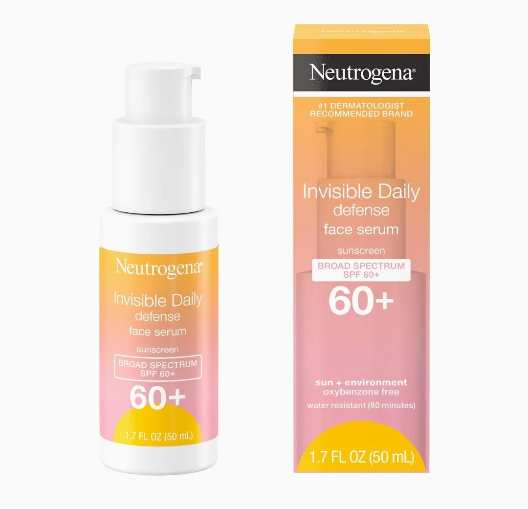 Neutrogena Invisible Daily Defense Face Serum with Broad Spectrum SPF 60  to Help Even Skin Tone, Oil-Free, Non-Greasy, Antioxidant Complex for Environmental Aggressors, 1.7 fl. Oz